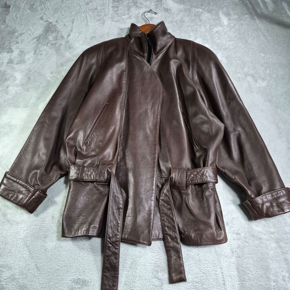 Vintage Clifford Michael Leather Coat Womens Small Brown Belted Full Zip Lined